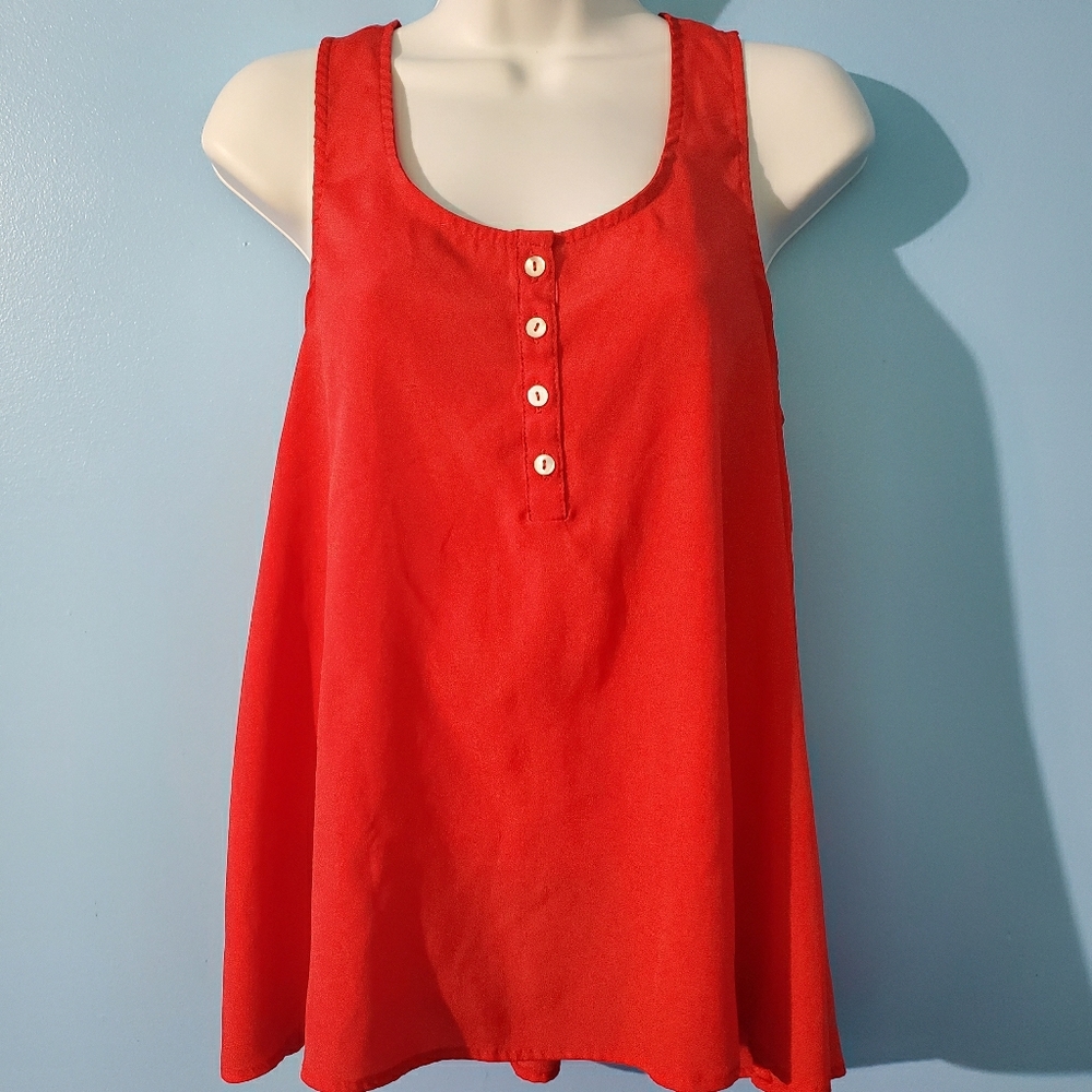 TCEC bright red tank top with buttons